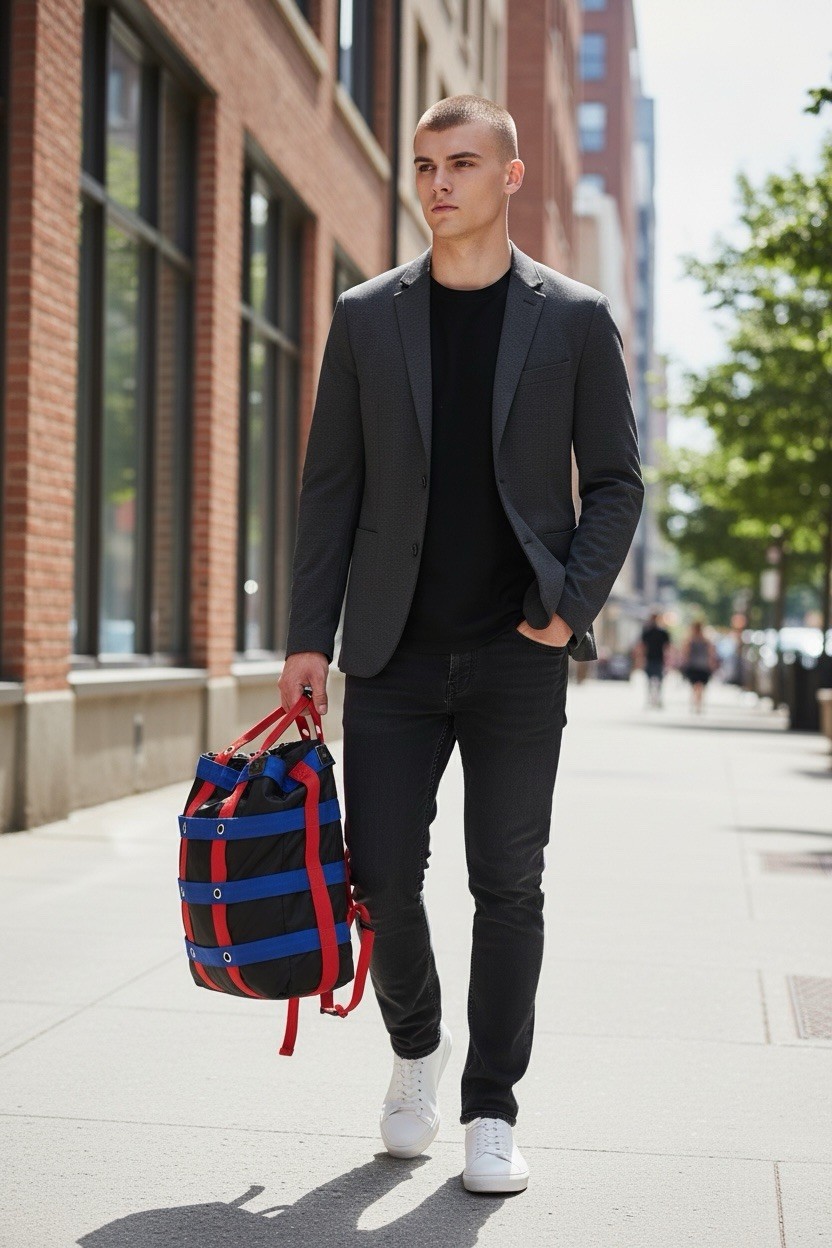 NWT $1083 Dunhill Black – Blue Backpack with red Straps Made in Italy.