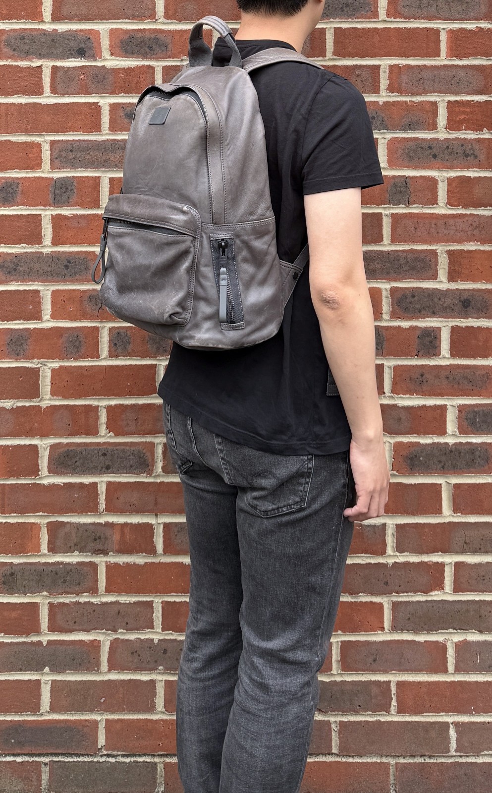 AllSaints ARENA Leather Backpack Bag Grey Brown Mens Ladies Unisex Rucksack