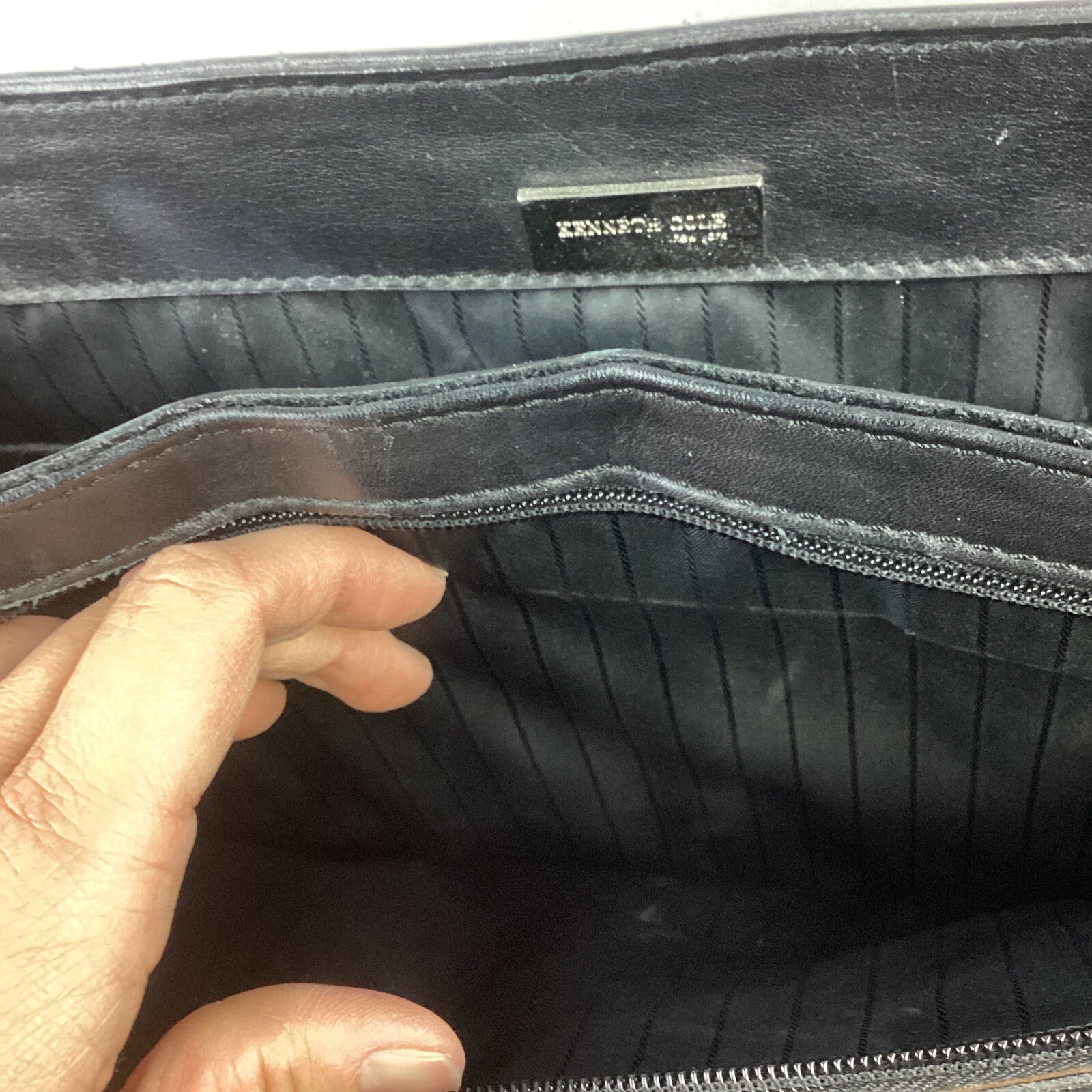 Kenneth Cole Black Leather Briefcase Laptop Satchel Bag