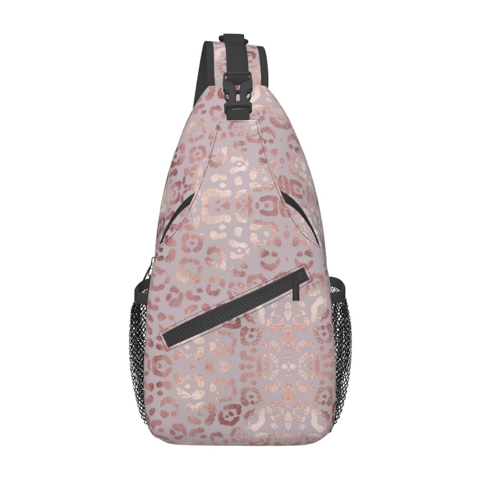 Leopard Print Sling Bag Women Elegant Rose Gold Texture Foil Crossbody Bag