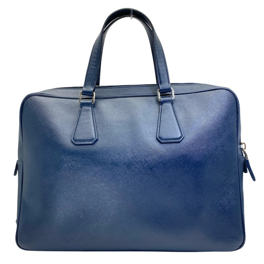 PRADA Business Bag Briefcase Triangle Logo Saffiano Leather Navy Silver