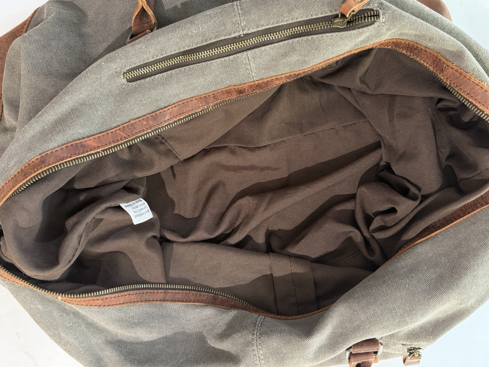 S-Zone Canvas Leather Duffel Bag Weekender Travel Tote Gray Brown