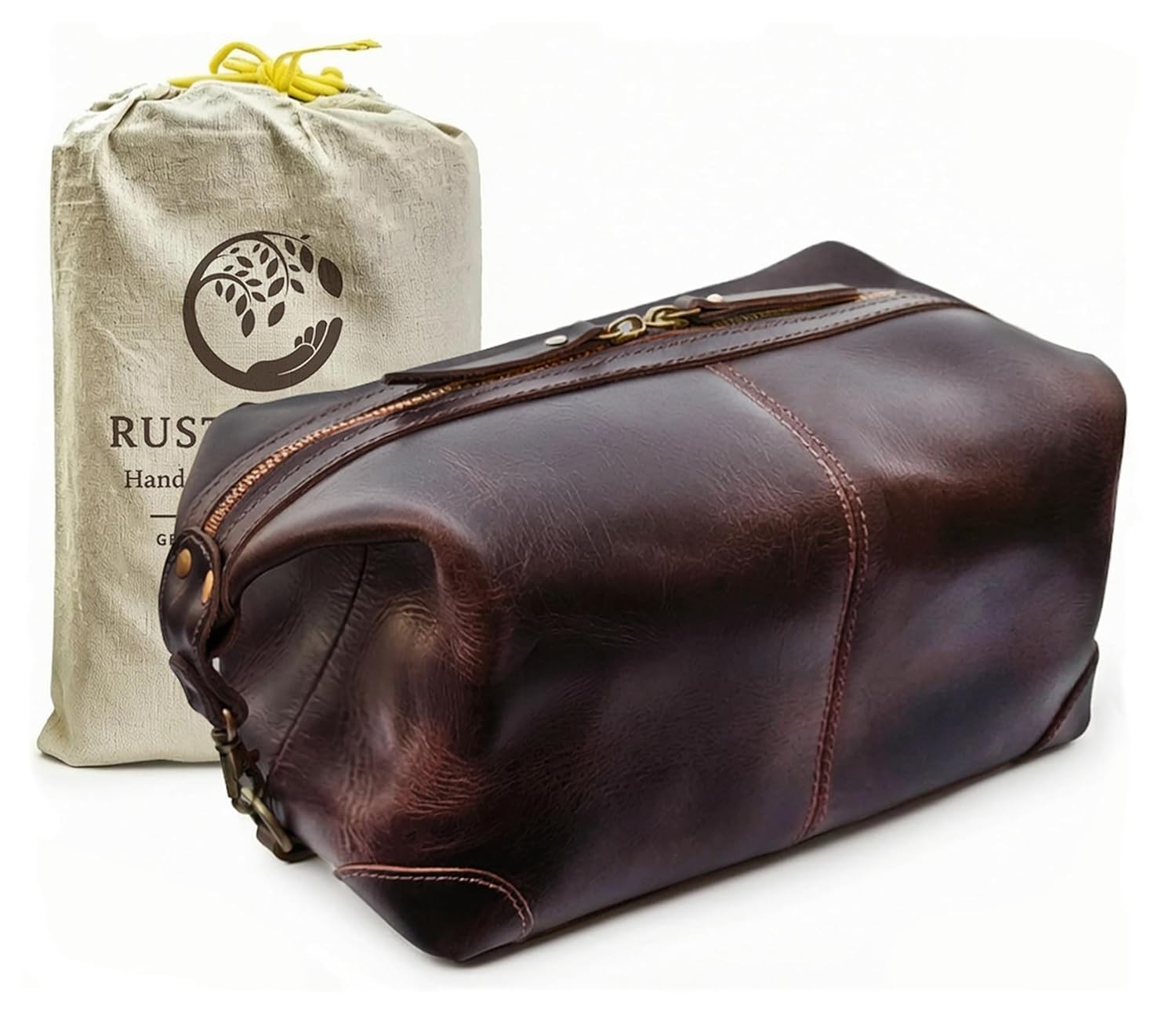 Full Grain Leather Toiletry Bag Waterproof Travel Dopp Kit Handcrafted Vintage