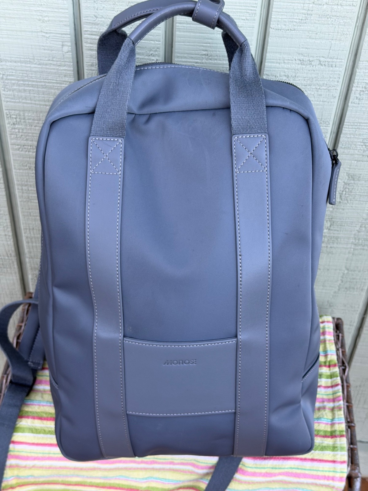 Monos Metro Backpack Dover Grey Nylon Vegan Leather Trim Travel Rucksack