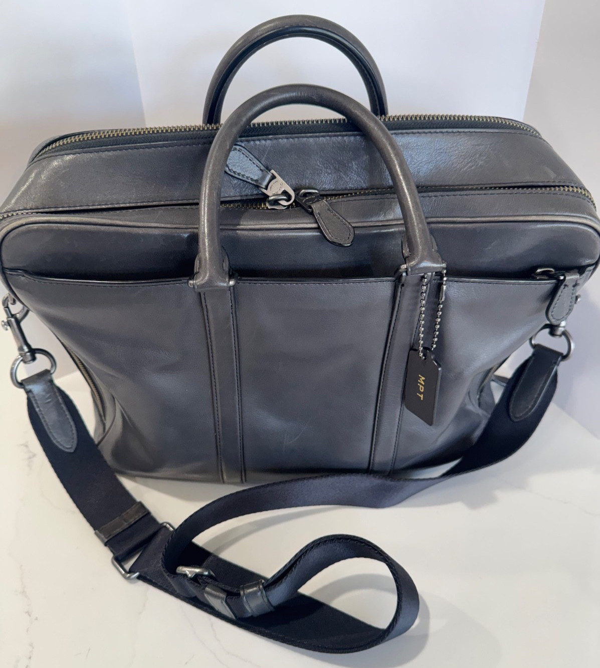 H1880-23791 COACH MEN’S METROPOLITAN DOUBLE ZIP BUSINESS-GRAY LEATHER BRIEFCASE