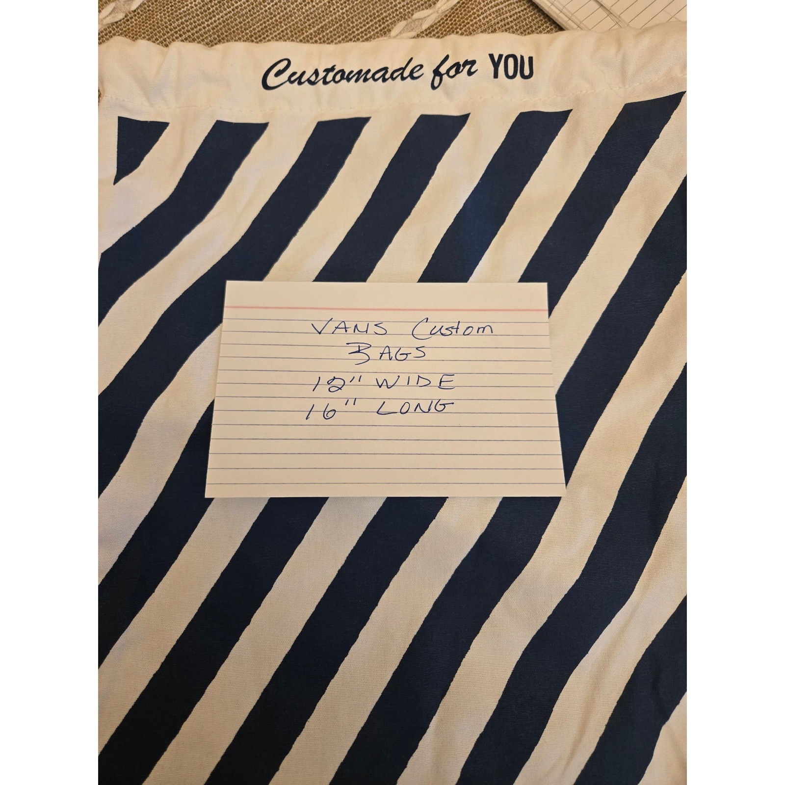 Vans Customs Drawstring Dust Bag Navy White Striped Canvas Shoe Storage Pouch