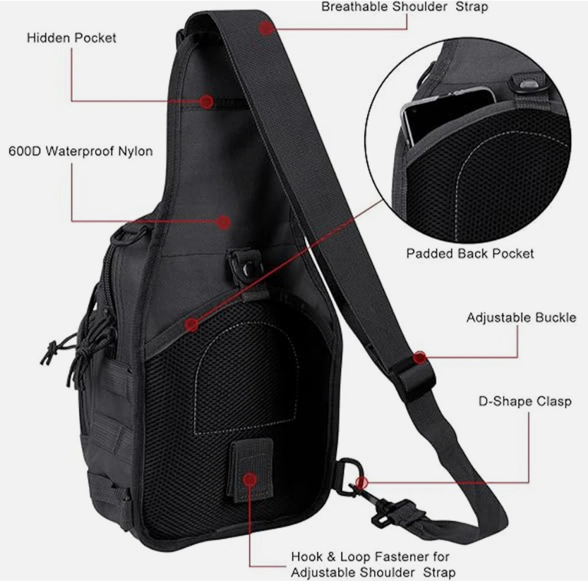 Mens Backpack Tactical Sling Shoulder Bag Molle Travel Chest Pack Outdoor Hiking