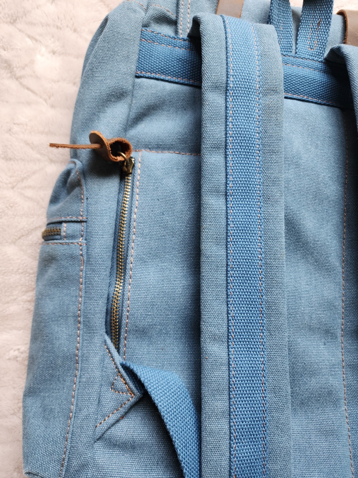Augur Jans Denim Backpack Drawstring And Magnetic Snap Closure Vintage STYLE