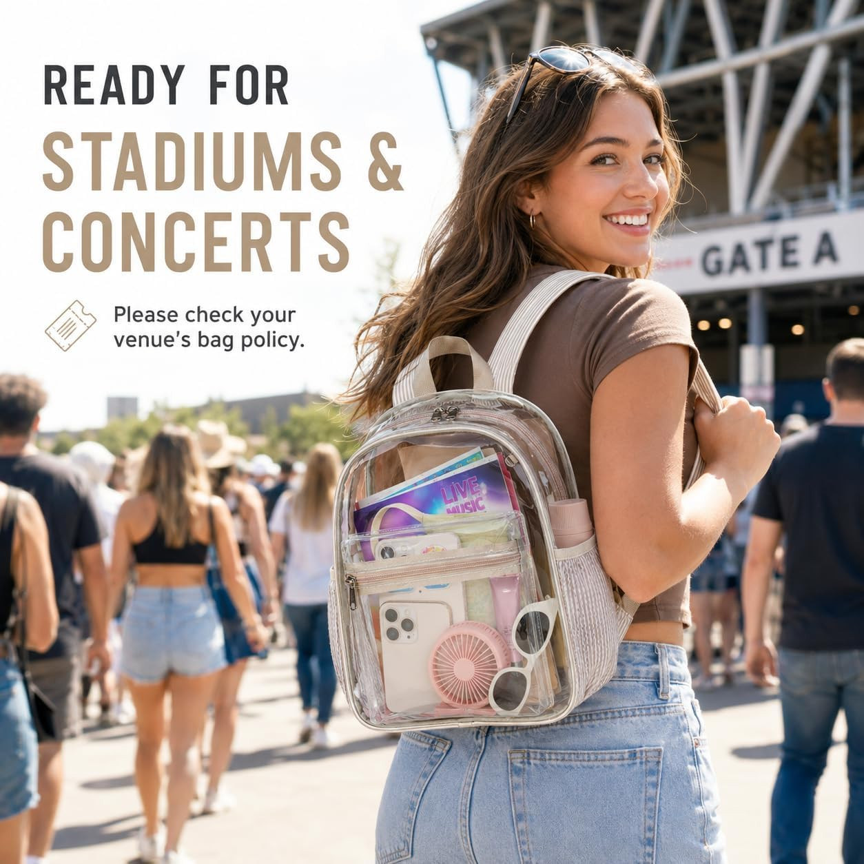 Mini Clear Backpack for Stadium Events, 12 X 9 X 5 Inch Transparent PVC Bookbag,