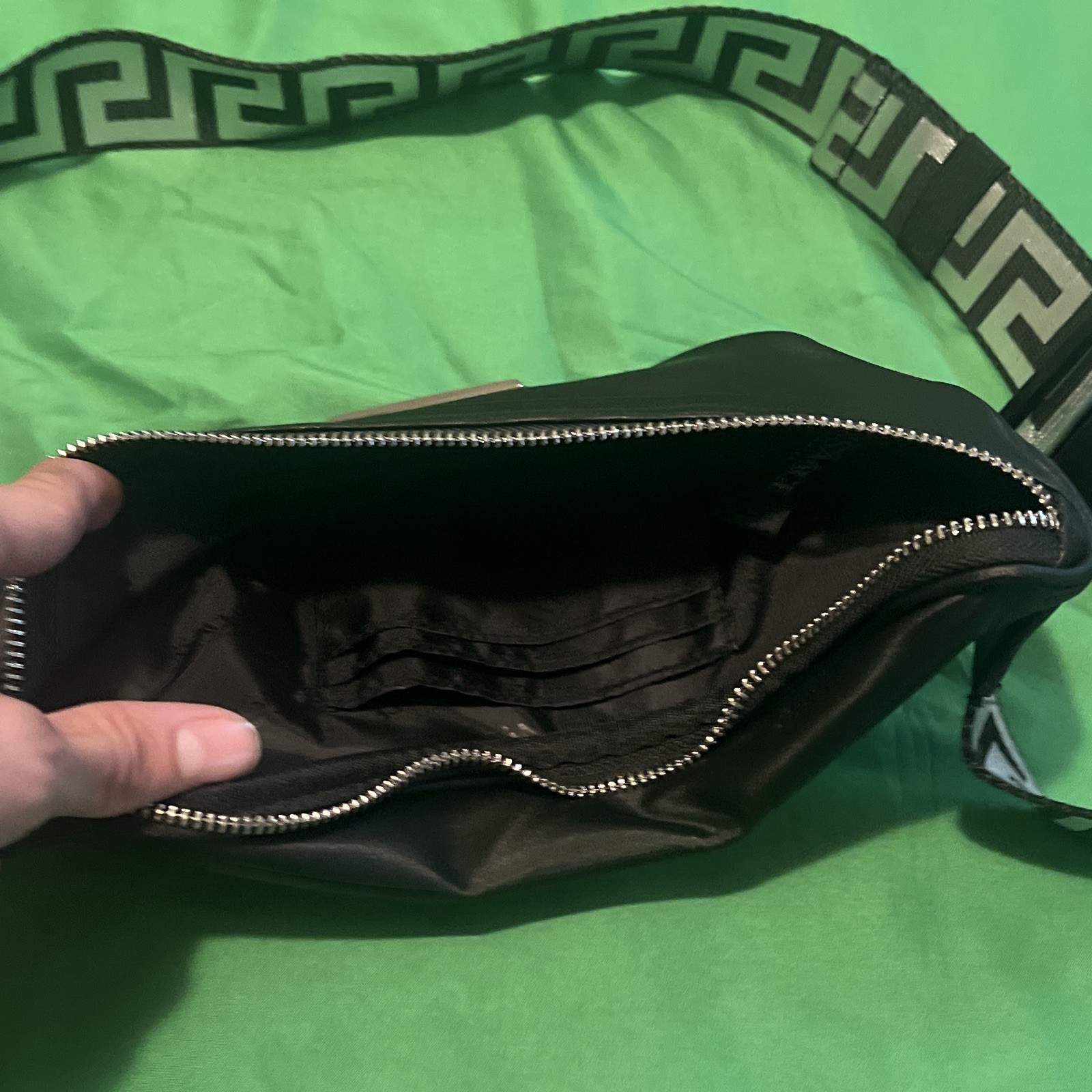 Versace Black Greek Key Medusa Belt Bag Fanny Pack Adjustable Strap Pockets