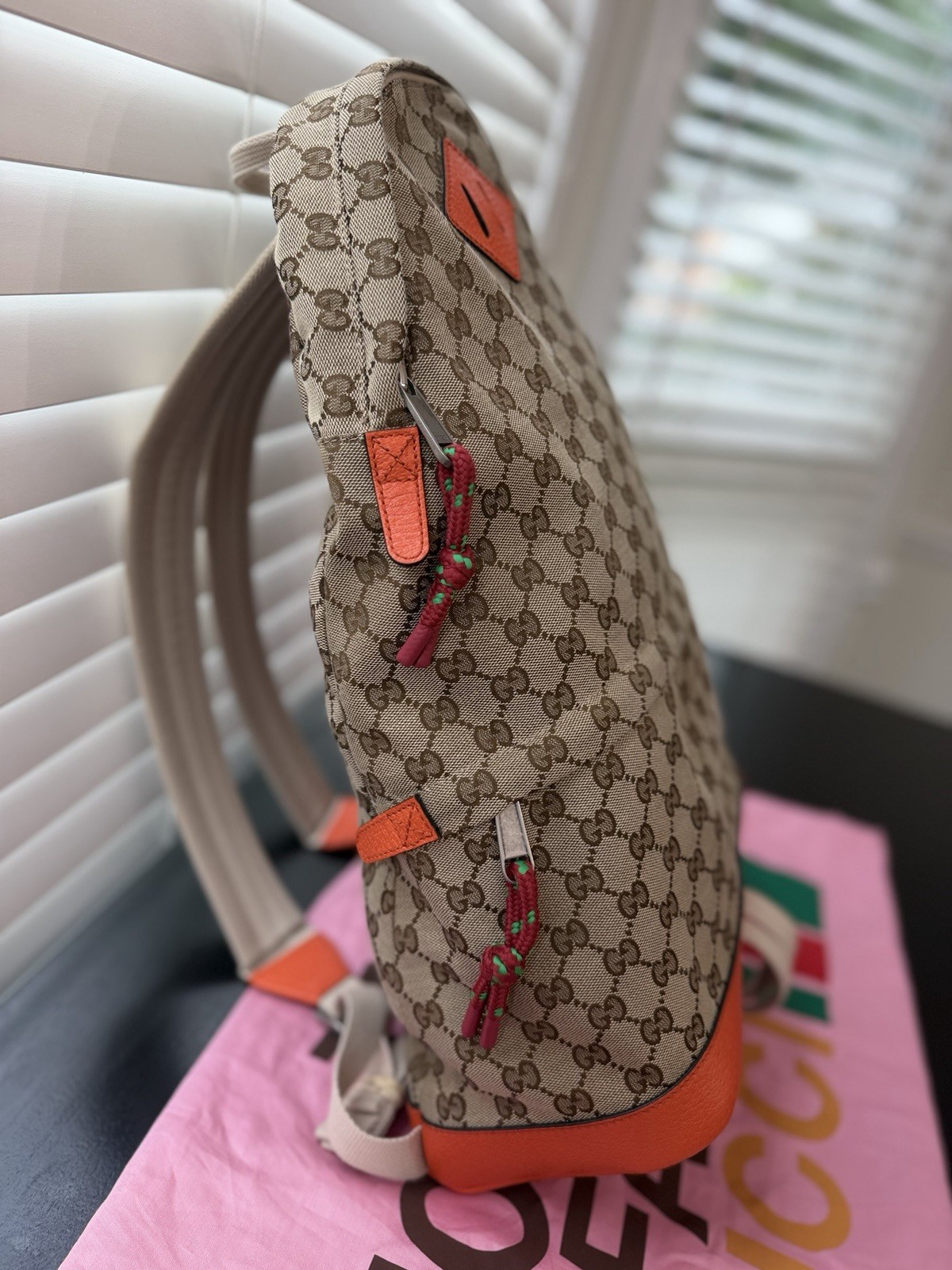 Gucci x The North Face GG Pattern Zip Backpack Beige Brown Orange