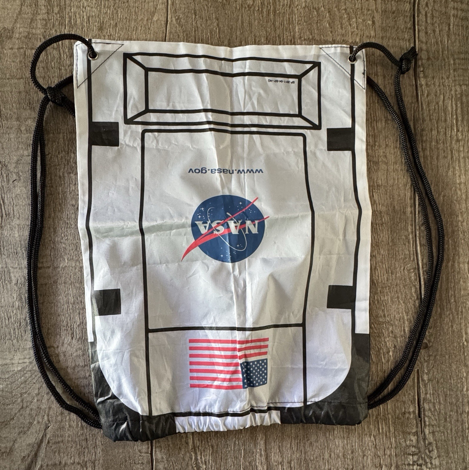 NASA Meatball Logo Astronaut Drawstring Backpack Cinch Bag Spacesuit 17.5×13”.
