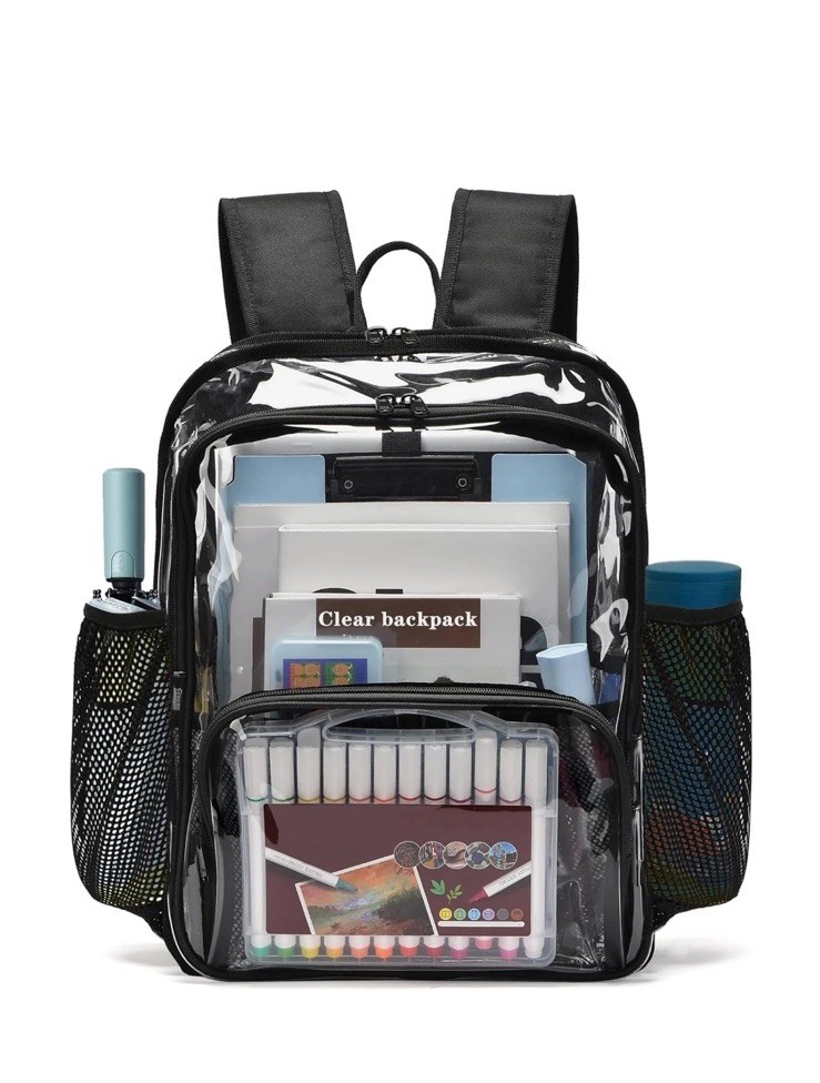 Clear Backpack, 15” Clear/Black Backpacks for School Heavy Duty See Through New