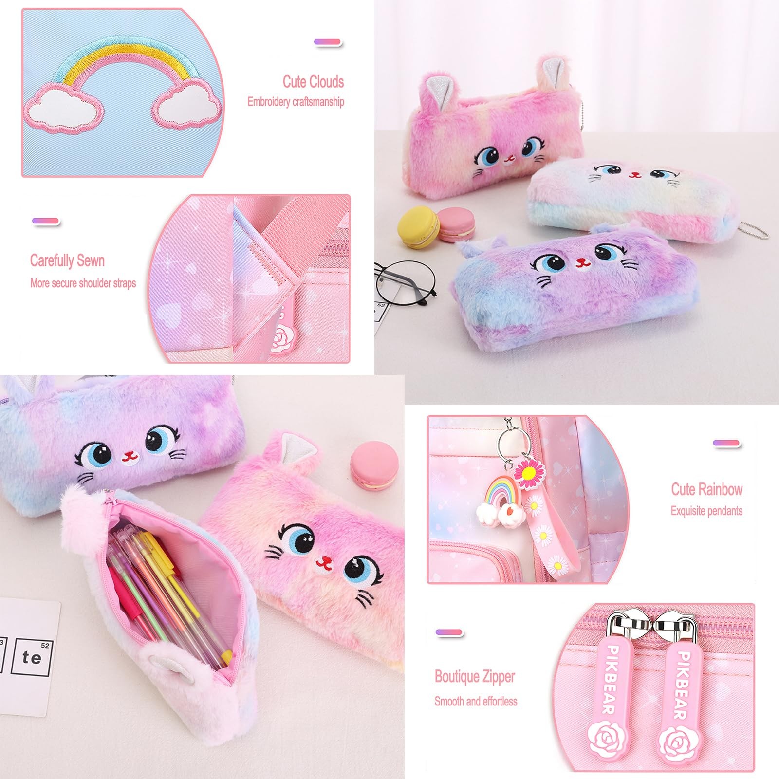 Rainbow Backpack for Girls Cute School Bag with Pen Bag Aesthetic Starry