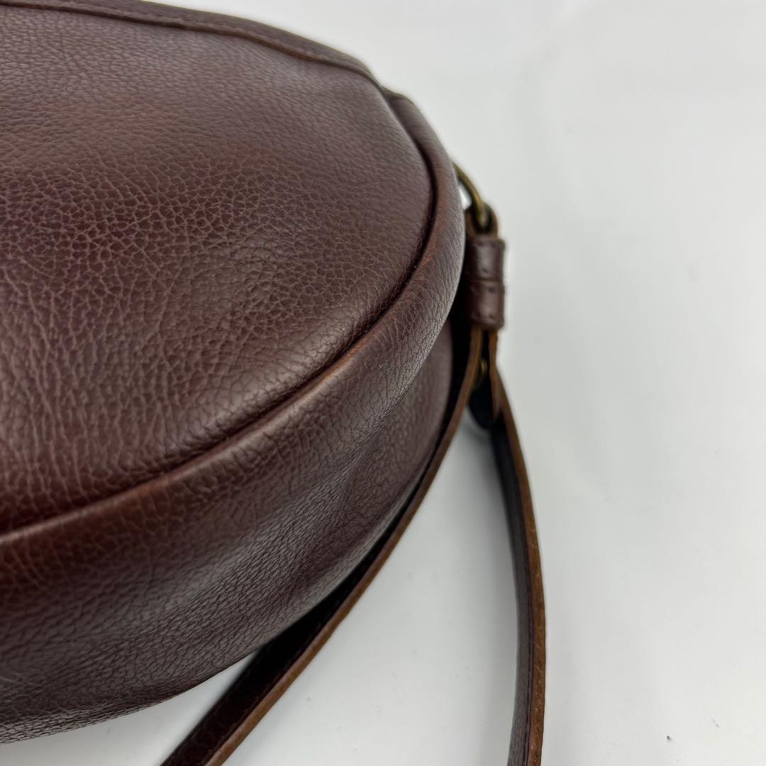 IL BISONTE Oval Shoulder Bag Dark Brown Leather Pre-owned Logo Embossed