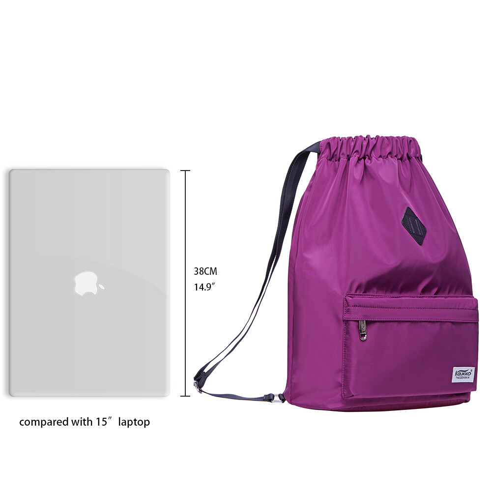 KAUKKO Water-proof Solid Color Nylon Drawstring Backpack Swimming Gym Sports Bag