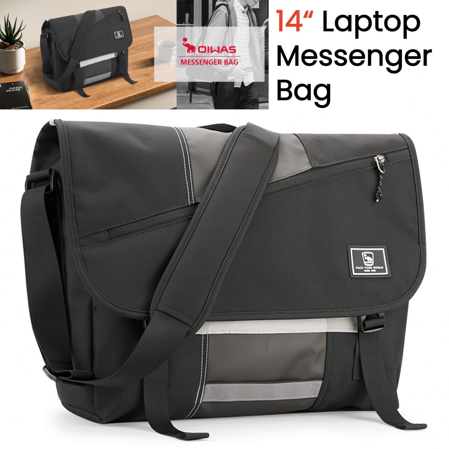 OIWAS 14″ Laptop Messenger Bag Men Crossbody Bag School Satchel Shoulder Bag US