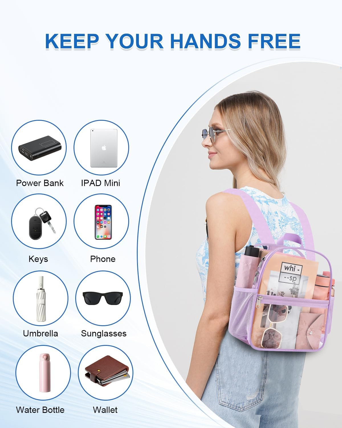 Clear Backpack for Stadium Events, 12X12X6 Small Clear Plastic Bag with Reinforc