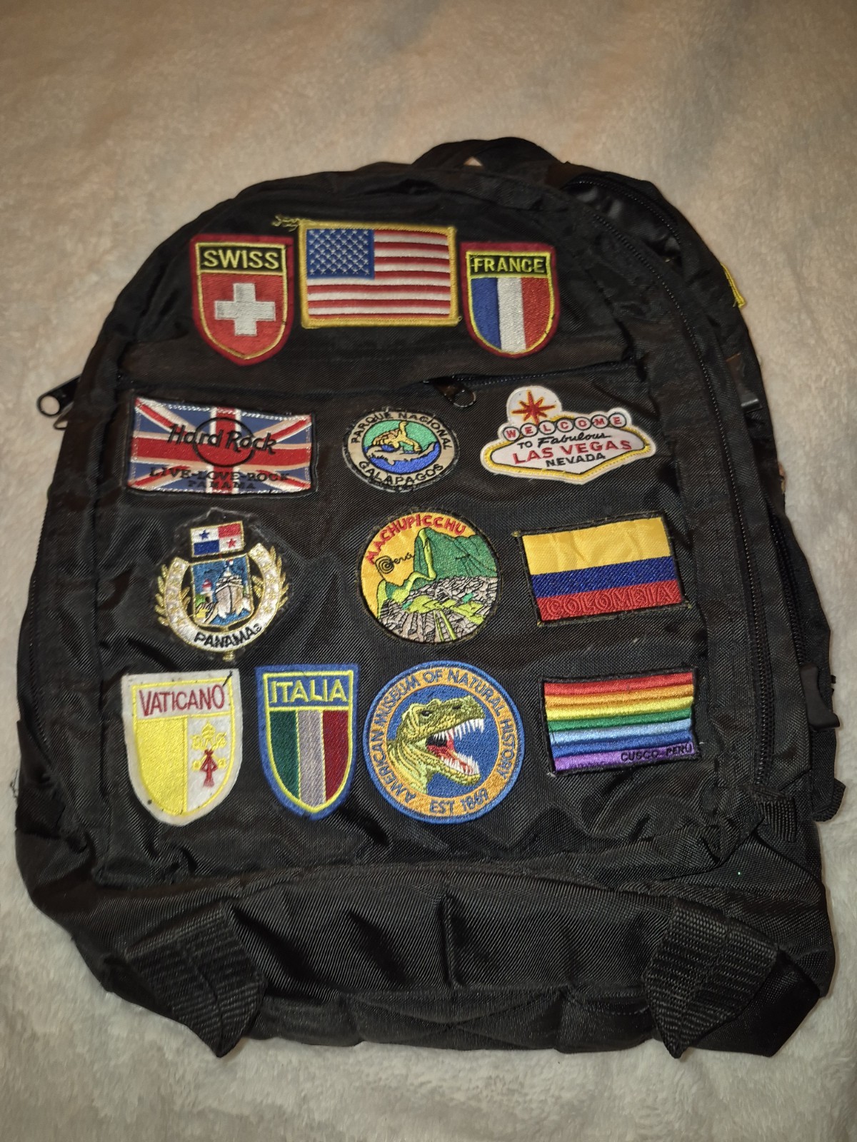 Travel Backpack w/ Country Patches – Heavy Duty – No Brand – Used