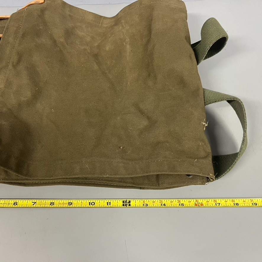 VTG Canvas Leather Rucksack Backpack Army Green Olive Drab Outdoor Travel