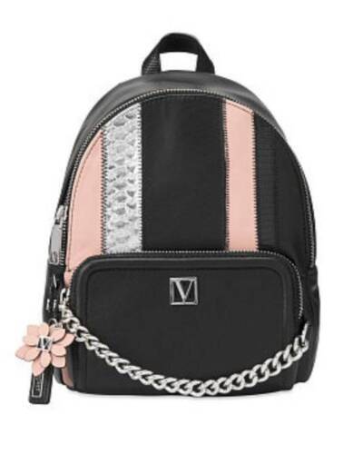 Victoria’s Secret EXOTIC MIX Mini Backpack NEW BLACK Flower Hangtag Chain Zipper