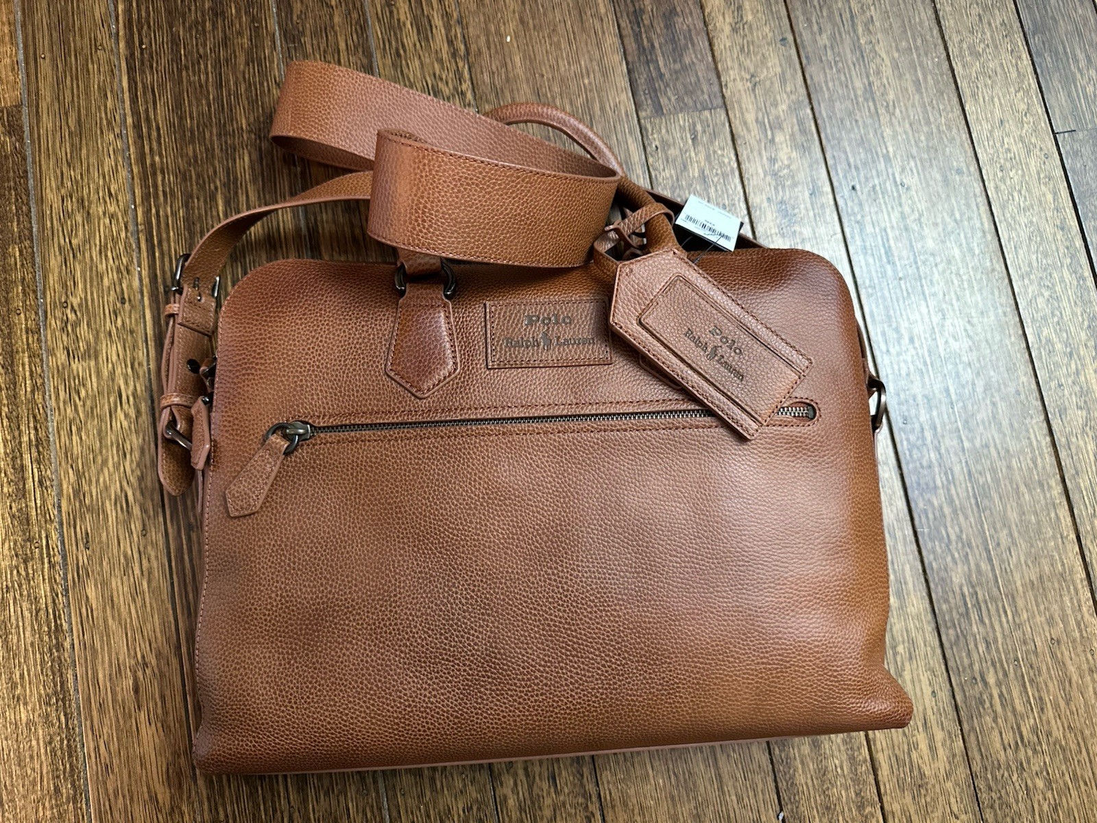 Polo Ralph Lauren Pebbled Leather Commuter Bag Brown Briefcase Dust Bag New