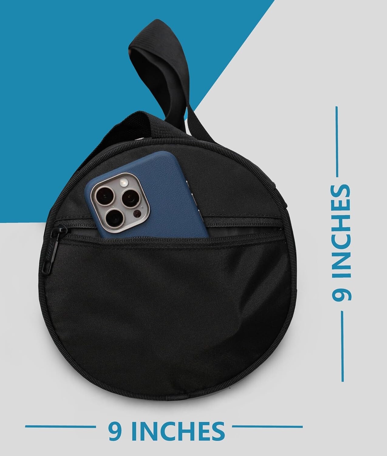 Polyester 23cm Duffle Gym Bag with Separate Shoe Compartment Black