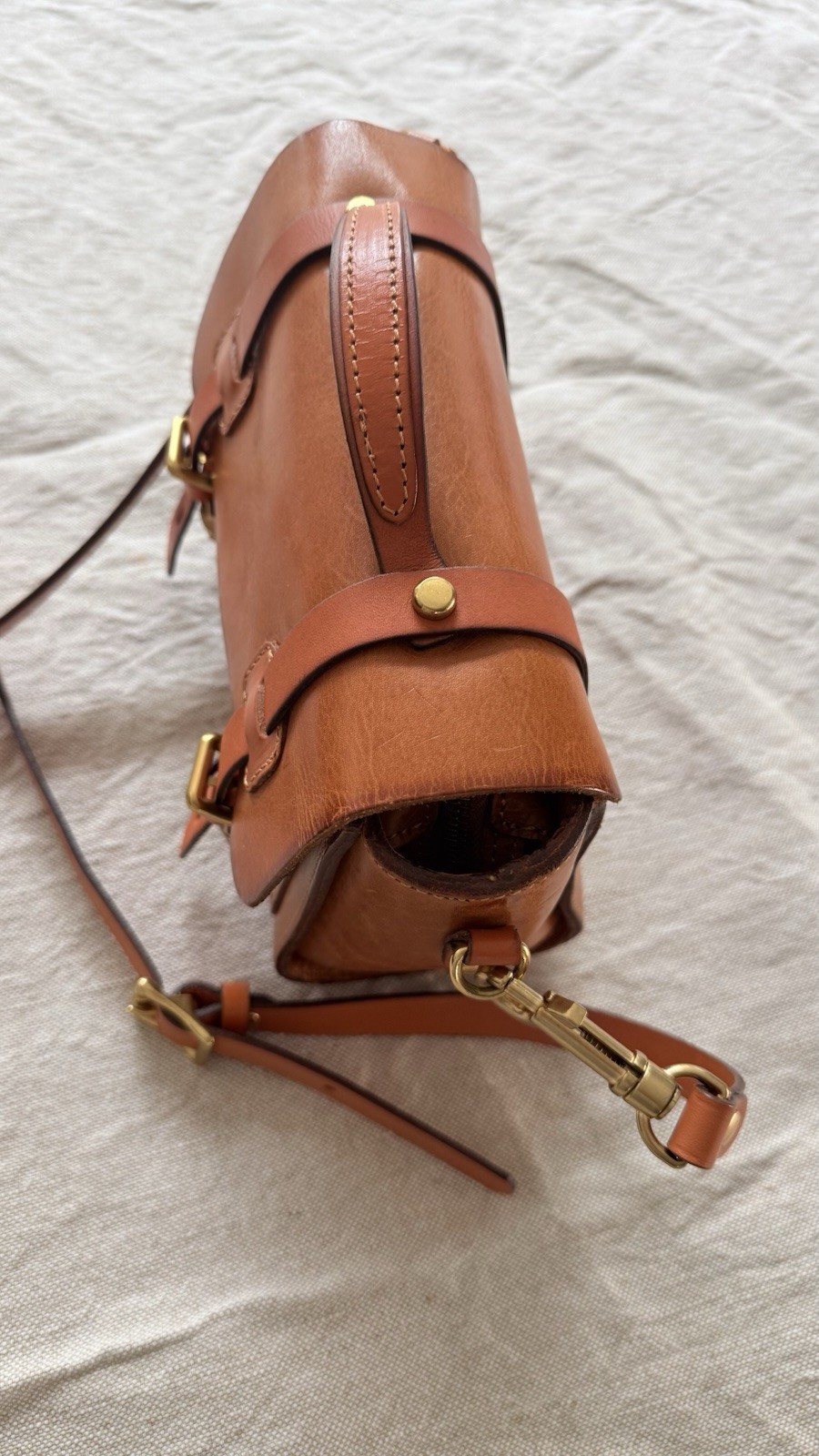 Old Trend Small Pebbled Satchel Top Handle Crossbody Bag Buckle Zip Gold
