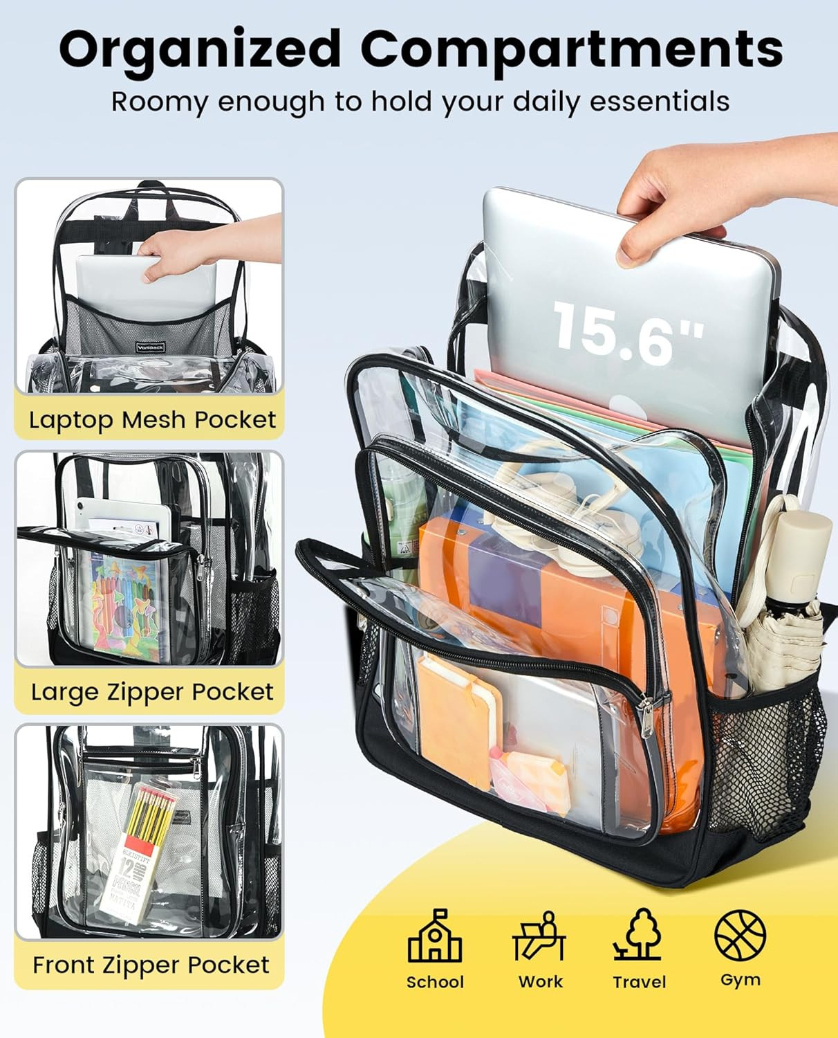 Clear Backpack Heavy Duty – Extra Large Clear Backpacks with TSA Lock Transparen