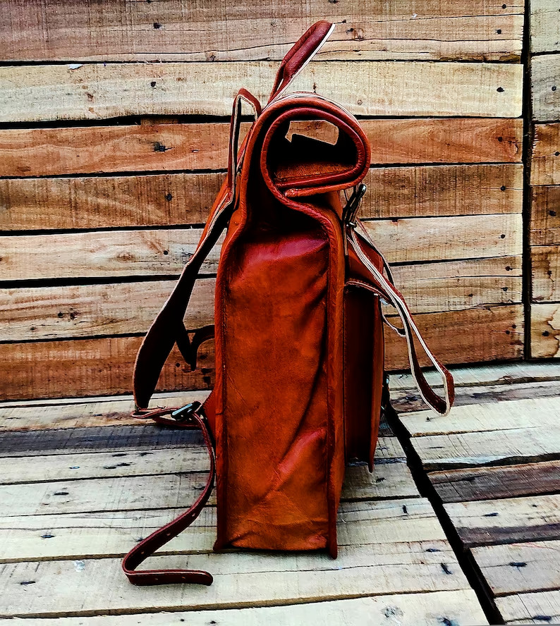 Leather Roll Top Backpack Large Leather Backpack 24in Weekender Leather Backpac