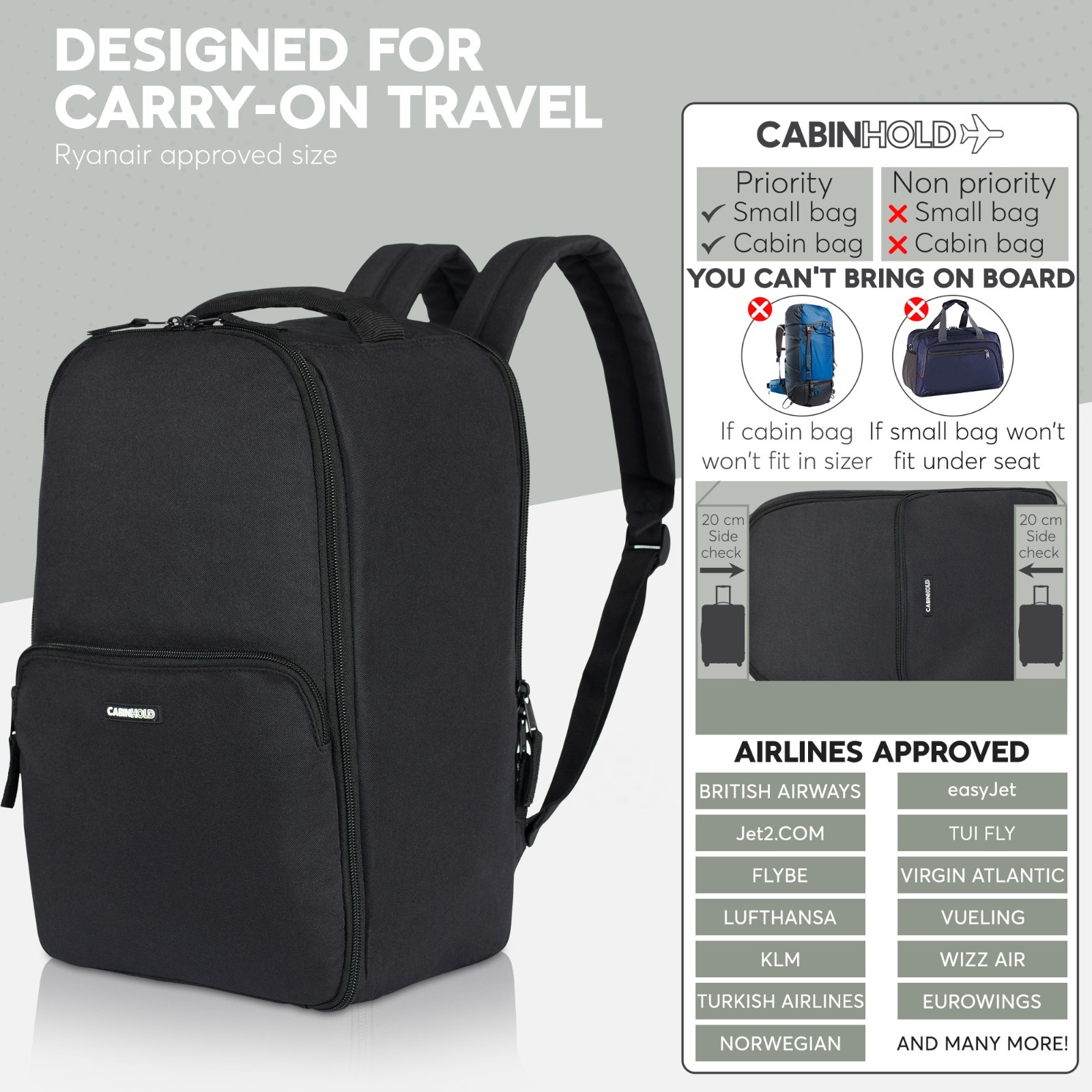 Ryanair Backpack 40x25x20cm CABINHOLD® London Carry-on Hand Luggage Wizzair