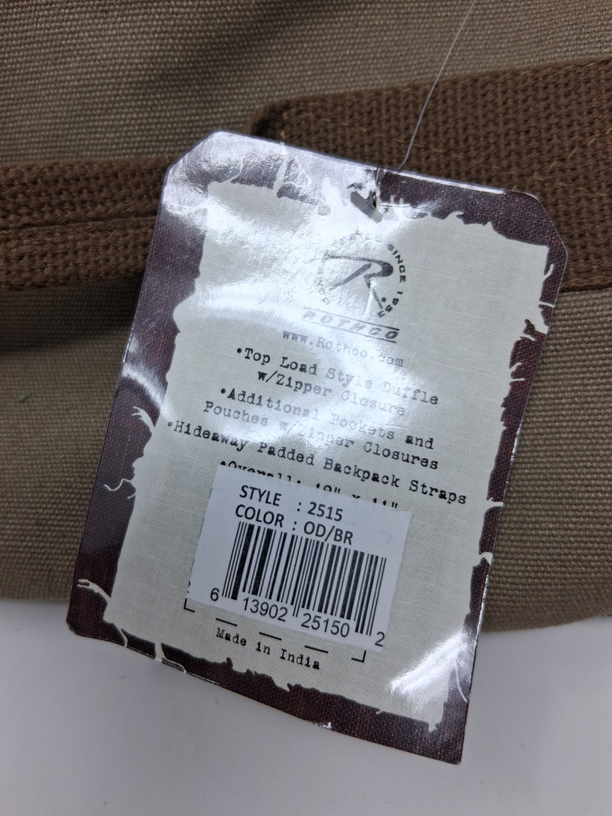 Rothco Convertible 19″ Canvas Duffle/Backpack – Olive Drab/Brown