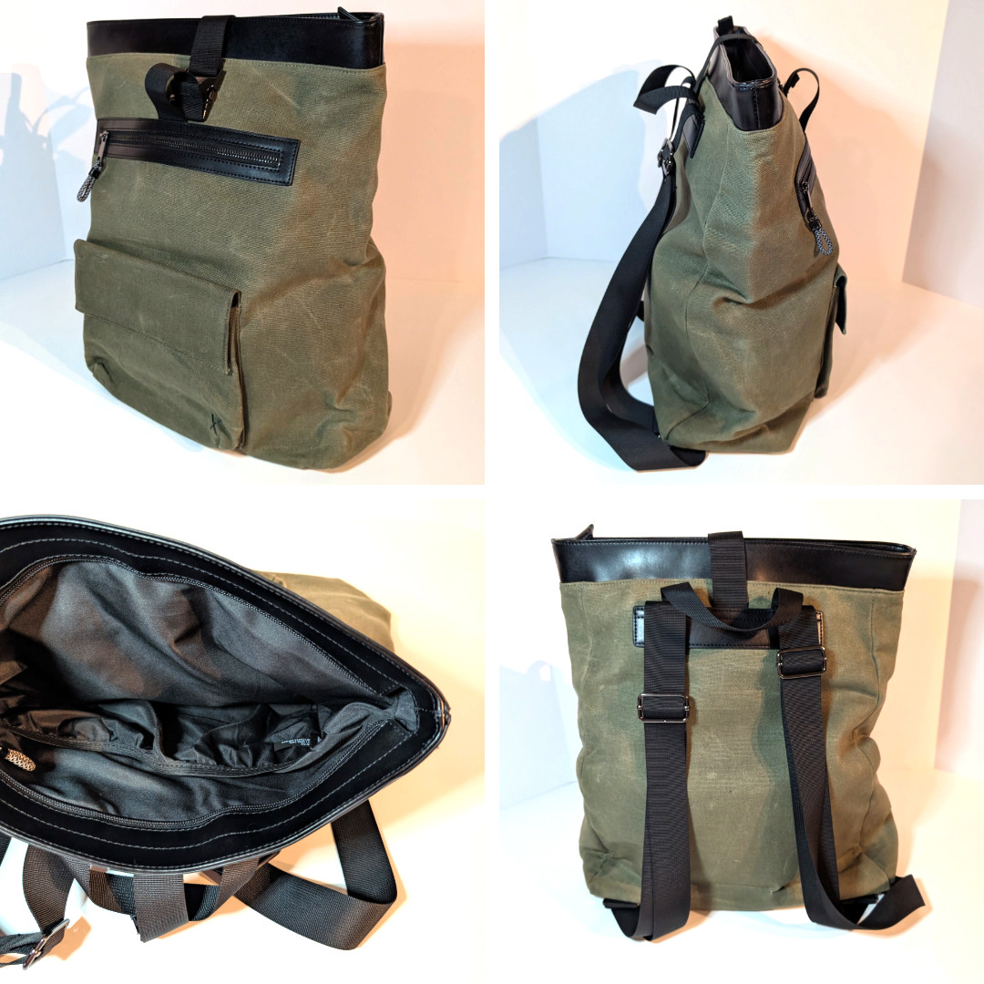 Express Rolltop Backpack Canvas Motorcycle Bicycle Messenger Bag, Green & Black