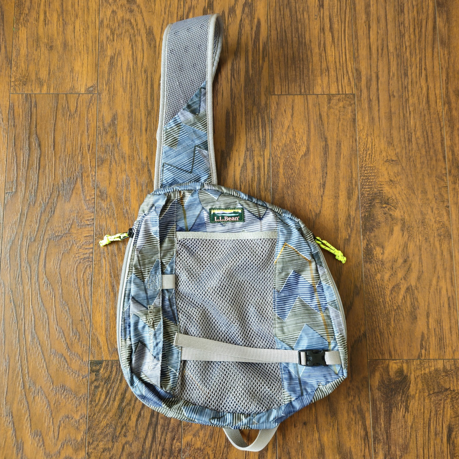 Vintage L.L. Bean Stowaway Sling Crossbody Bag Blue & Green Geometric Pattern