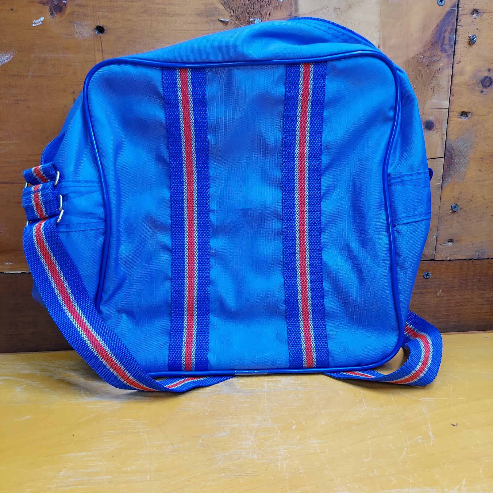 Vintage Blue With Stripes Small Duffle/Crossbody Bag Made In Taiwan