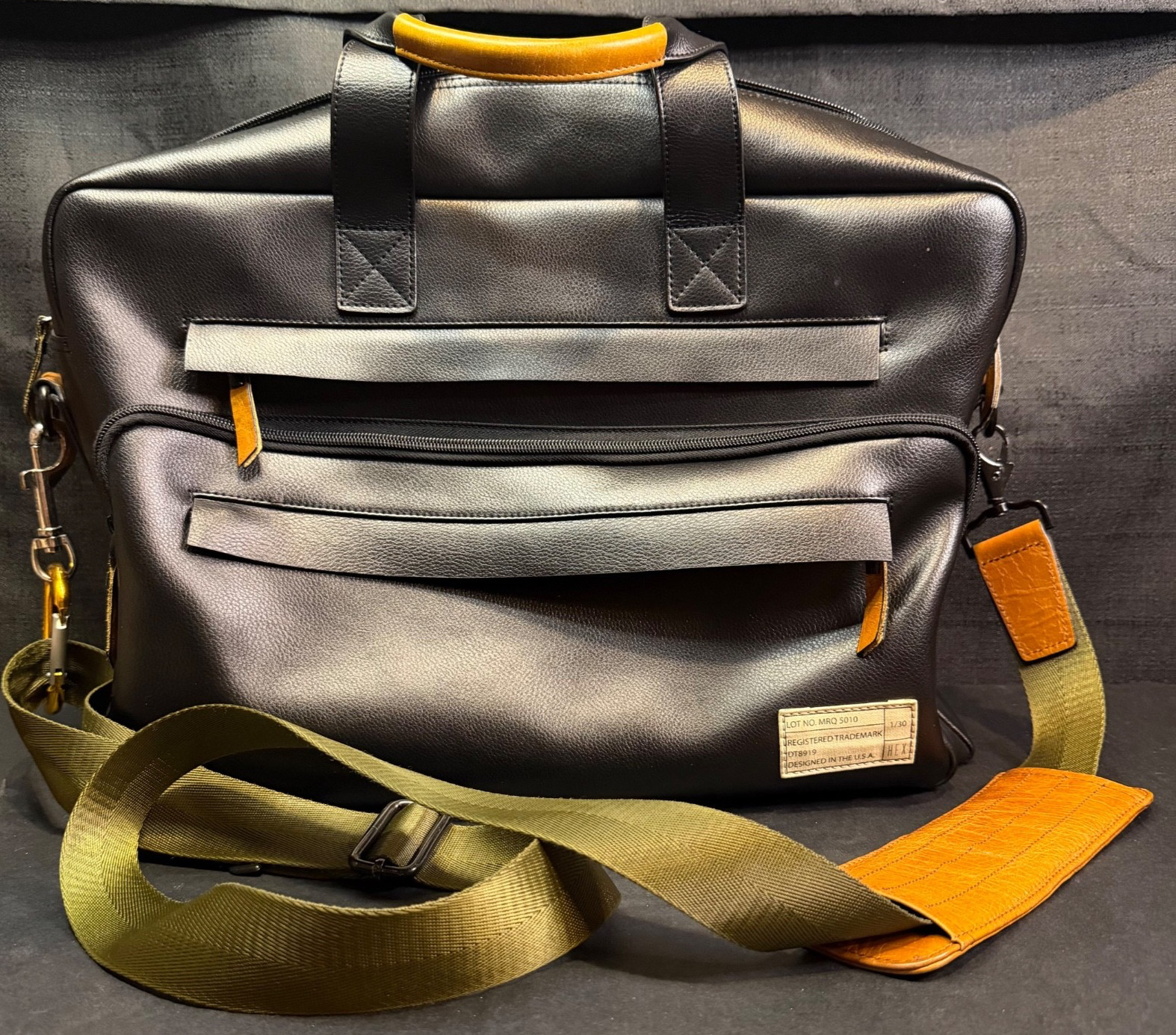 Vtg HTF HEX Marquee Laptop Bag Briefcase Black w/ Camo Liner Shoulder Strap