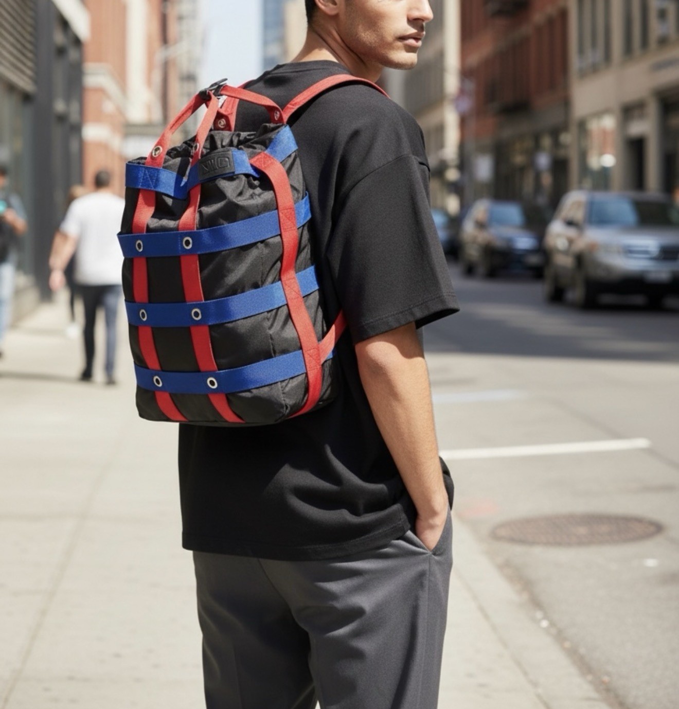 NWT $1083 Dunhill Black – Blue Backpack with red Straps Made in Italy.