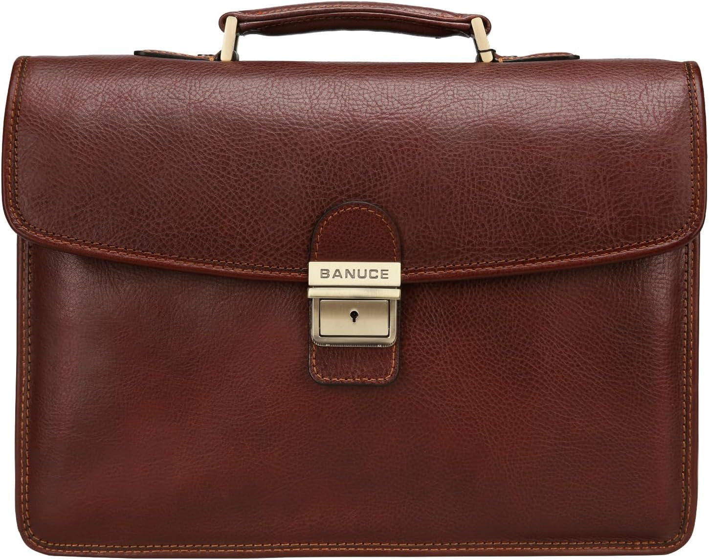 Vintage Genuine Full Grain Italian Leather Briefcase for Men with Lock 14 Inch L