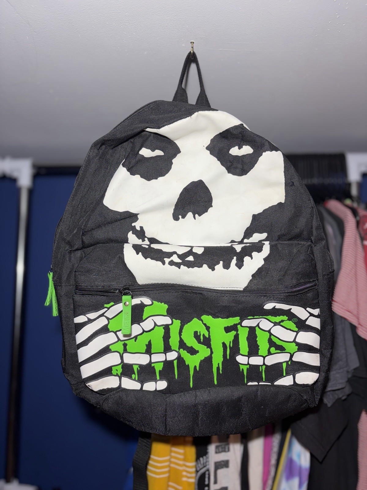 Early Y2K Misfits Band Backpack With Thermal Pocket Black And Green