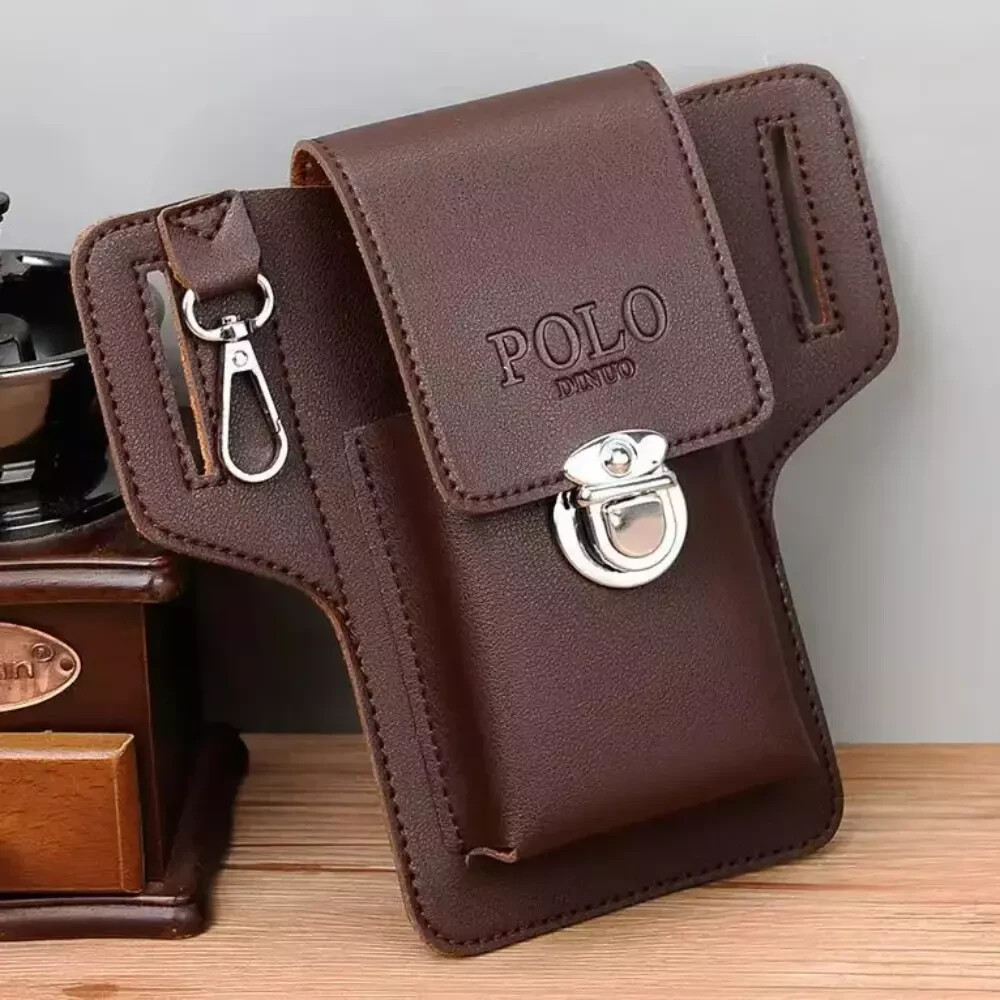 PU Men’s Belt Leather Case Solid color Card Bag Travel Casual Phone Bags
