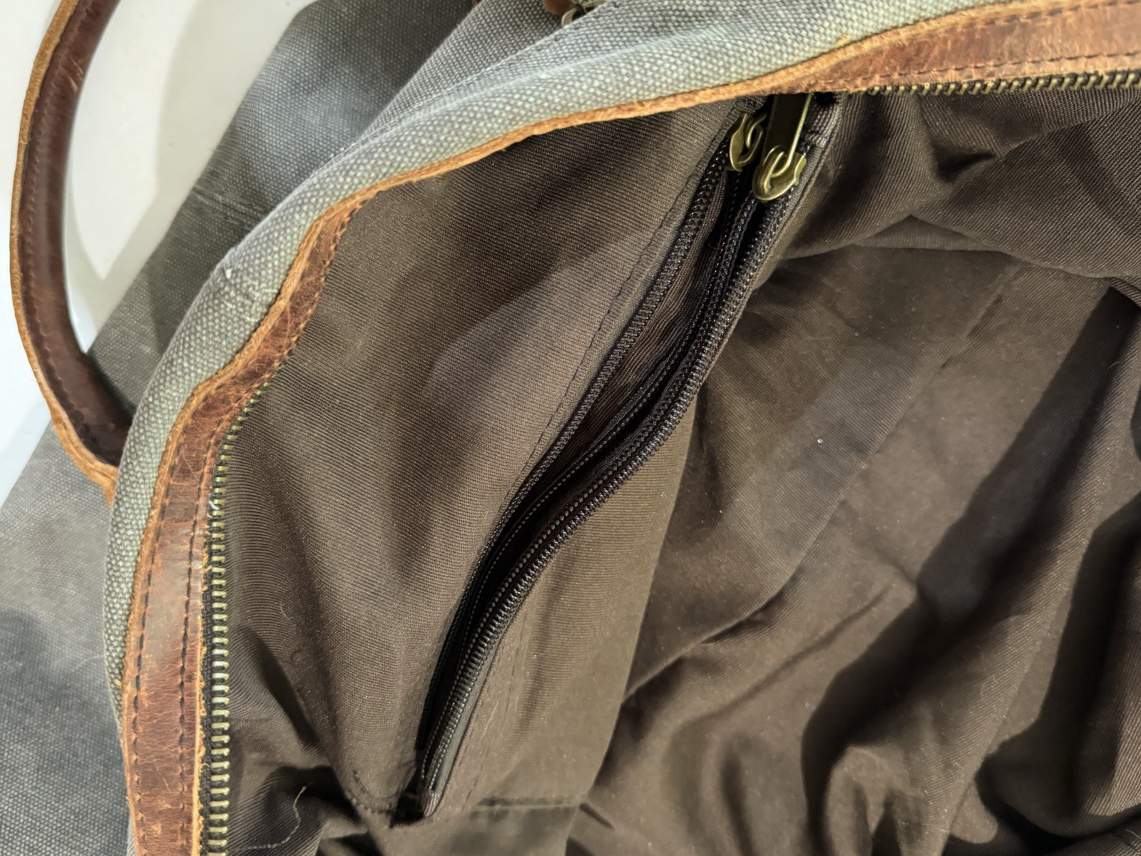 S-Zone Canvas Leather Duffel Bag Weekender Travel Tote Gray Brown