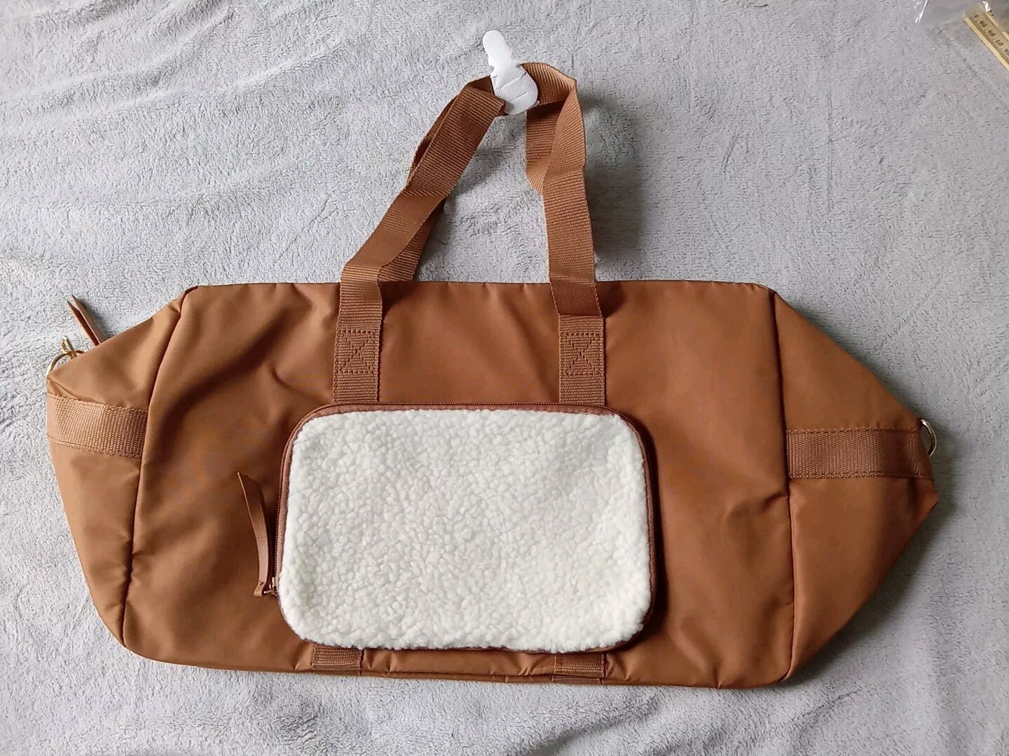 Women DSW Duffle travel weekender Bag Satin Cognac Brown Medium Size Pocket
