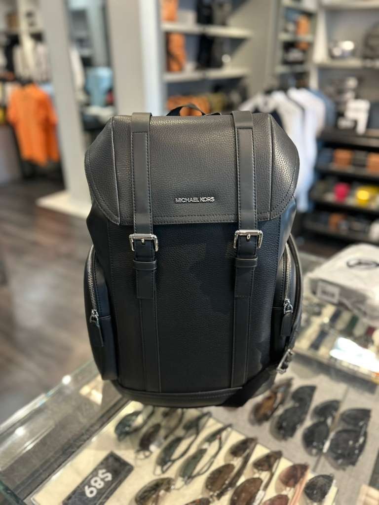 Michael Kors Cooper Men Leather Side Pocket Buckle Travel City Backpack MK