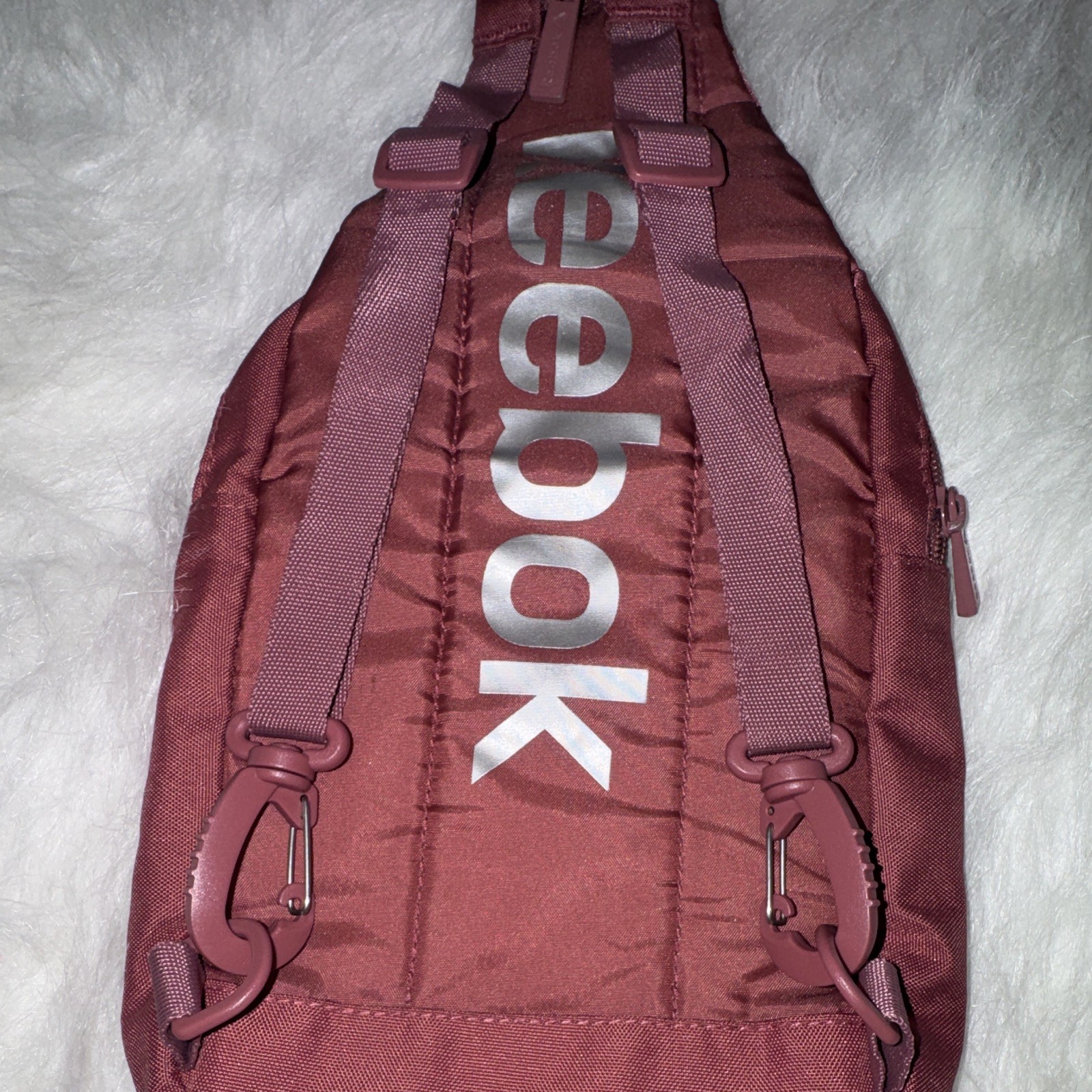 Reebok Burgundy Crossbody Sling Bag Zip Closure, Pockets, Adjustable Strap