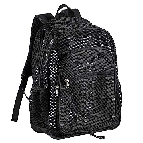 Heavy Duty Mesh Backpack, See Through College Backpack, Semi-transparent Black