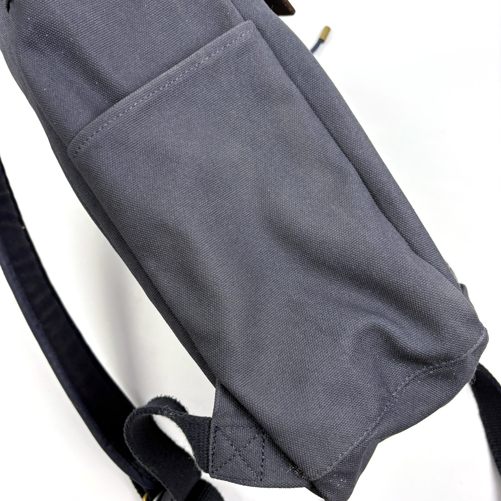 Lands End Waxed Canvas Backpack Navy Blue Leather Straps Padded Outdoors Daypack