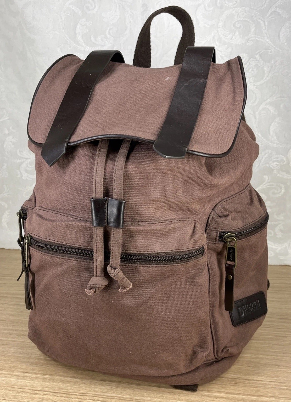 Duluth Trading Co Brown Canvas Pockets Drawstring Backpack Magnetic Top Closure