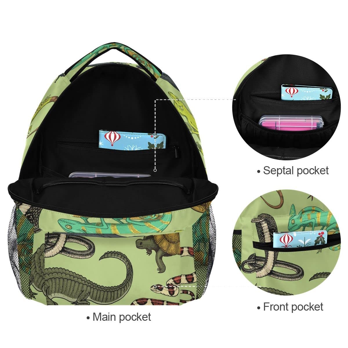 Snakes Lizard Chameleon Turtle Animal Backpack School Bookbag Laptop Gift