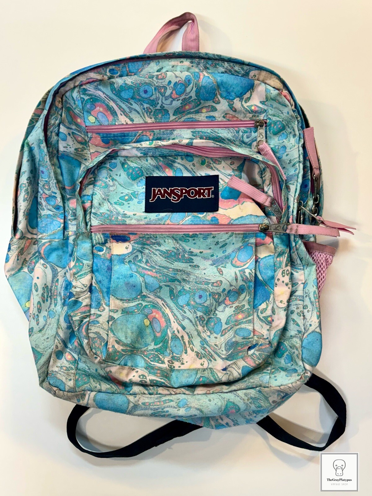 JanSport Big Student Pink and Blue Pastel Swirl Print Backpack School