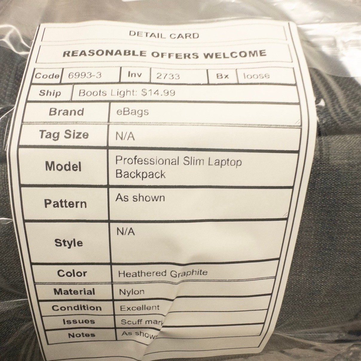 eBags Gray Professional Slim Laptop Backpack Heathered Graphite Travel Nylon Bag